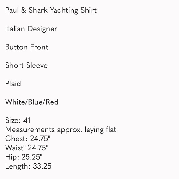 Paul & Shark Yachting Shirt. Plaid button down short sleeve. size 41 - Picture 7 of 7